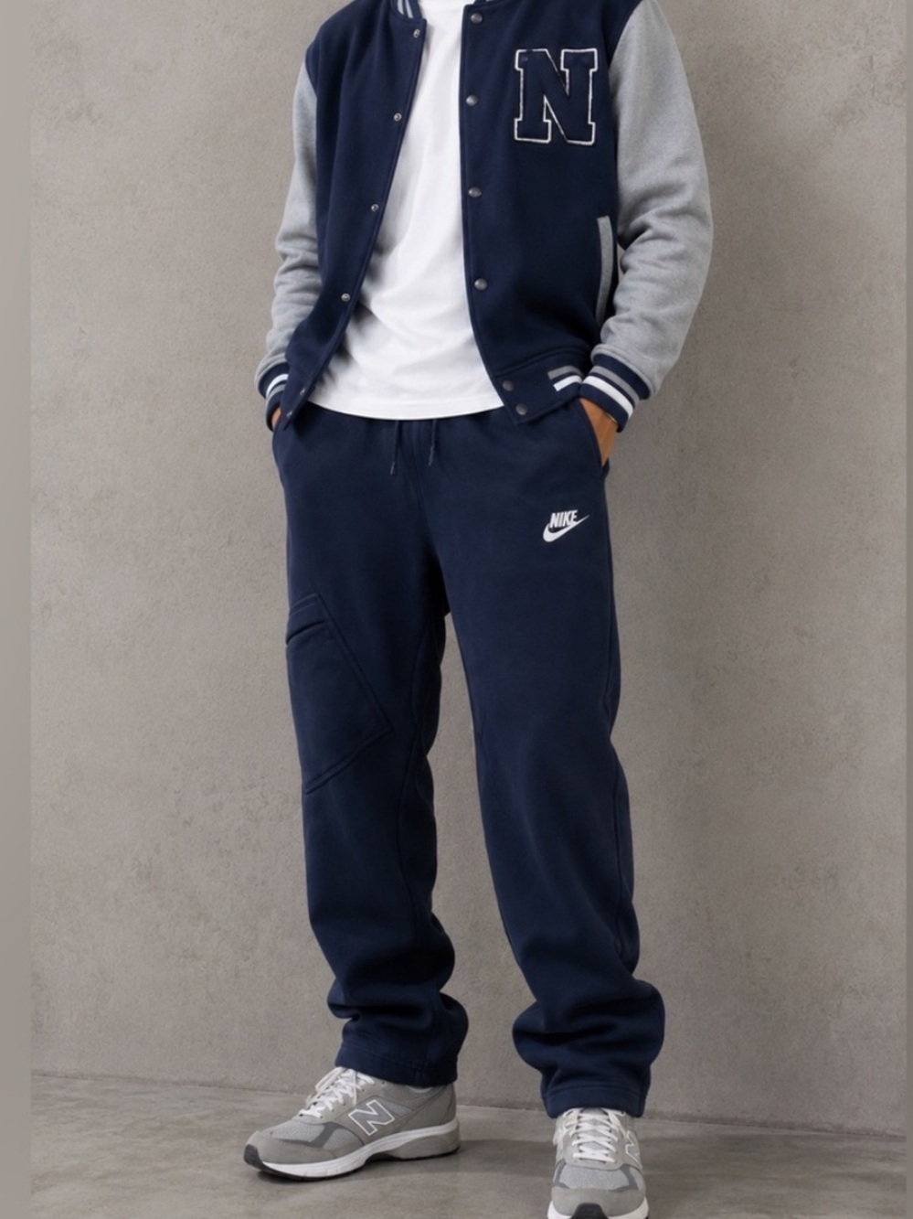 NIKE Casual Wear Navy Men's Fleece Sweat Pants with White Swoosh Sz Large